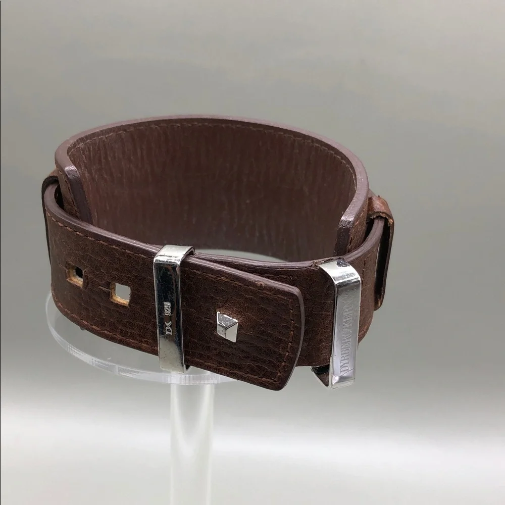 DYRBERG/KERN of DENMARK Brown Leather Sterling Silver 925 Studded Bracelet Men's